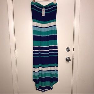 NWT LA Made Tube Maxi Striped Teal Blue Wh…